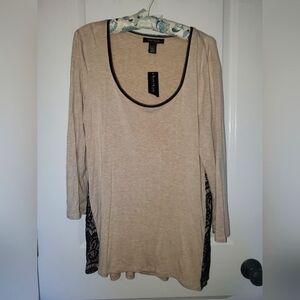 LOFT Long sleeve top color Oatmeal with black lace trim size L